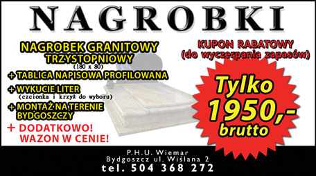 Kupon rabatowy na zakup granitowych nagrobków